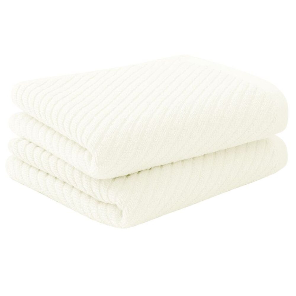 Hand Towels 100% Ribbed Cotton 2 Pcs Face Towels Pearl White